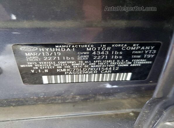 KMHC75LD7KU154412 2019 HYUNDAI IONIQ Серый Вид подкапотного пространства