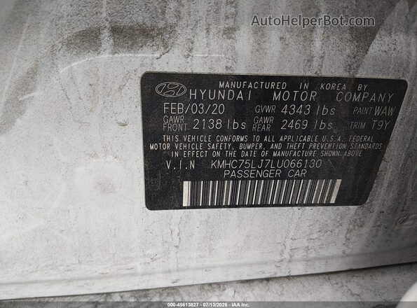 KMHC75LJ7LU066130 2020 HYUNDAI IONIQ ELECTRIC White Vista del compartimento del motor