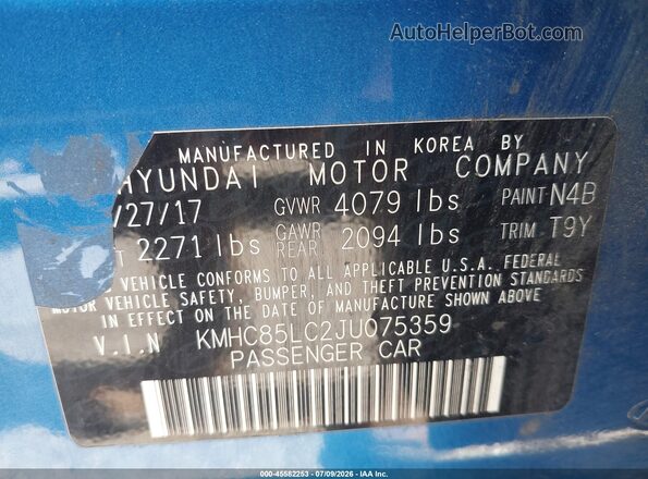 KMHC85LC2JU075359 2018 HYUNDAI IONIQ HYBRID Blue Вид підкапотного простору