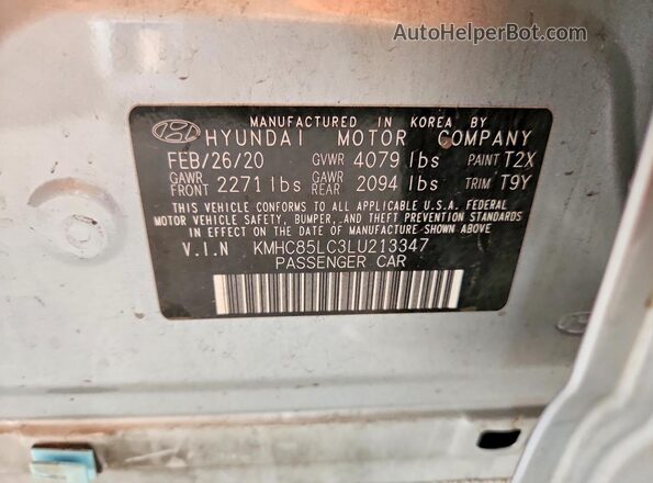 KMHC85LC3LU213347 2020 HYUNDAI IONIQ Серебряный Вид наклейки с VIN-кодом