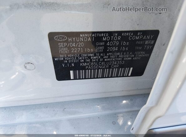 KMHC85LC4LU234353 2020 HYUNDAI IONIQ HYBRID Белый Вид подкапотного пространства