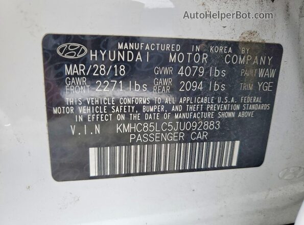 KMHC85LC5JU092883 2018 HYUNDAI IONIQ White სალონის 360-გრადუსიანი ხედი