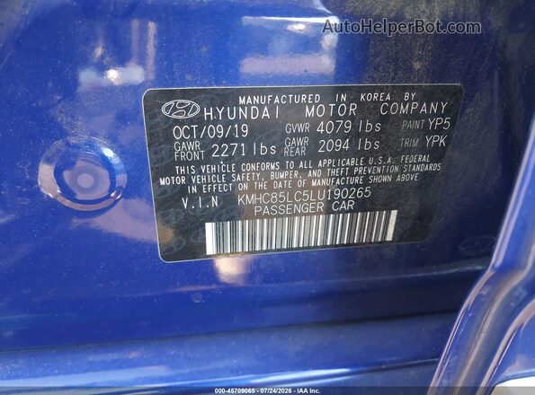 KMHC85LC5LU190265 2020 HYUNDAI IONIQ HYBRID Blue Engine compartment view
