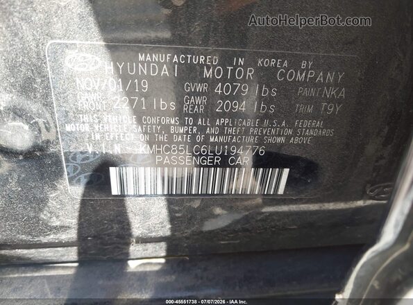 KMHC85LC6LU194776 2020 HYUNDAI IONIQ HYBRID Black Engine compartment view