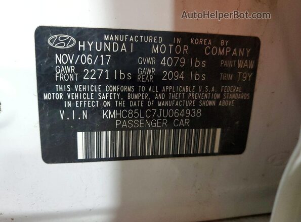 KMHC85LC7JU064938 2018 HYUNDAI IONIQ Белый Вид наклейки с VIN-кодом