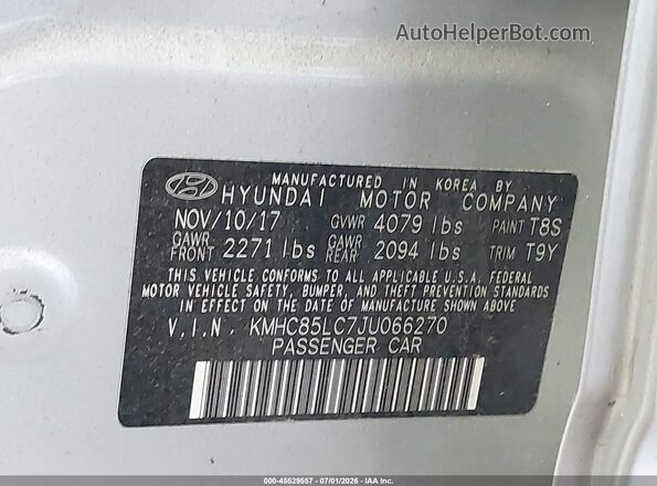 KMHC85LC7JU066270 2018 HYUNDAI IONIQ HYBRID Silver Շարժիչի բաժամունքի տեսք