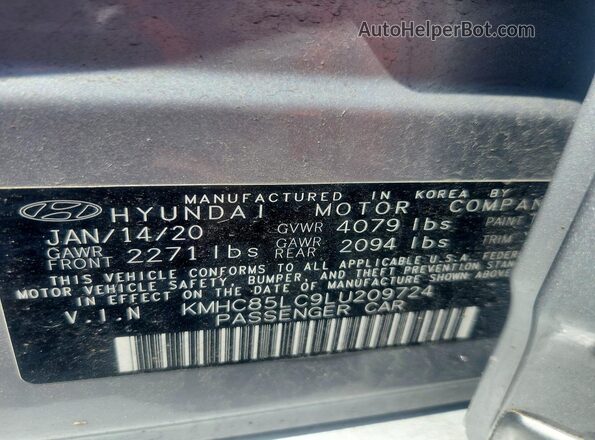 KMHC85LC9LU209724 2020 HYUNDAI IONIQ Silver Vista de la etiqueta del VIN