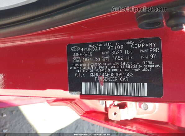 KMHCT4AE0GU091582 2016 HYUNDAI ACCENT Red Vista del compartimento del motor