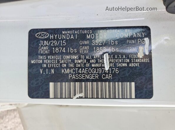 KMHCT4AE0GU974176 2016 HYUNDAI ACCENT White Вид підкапотного простору