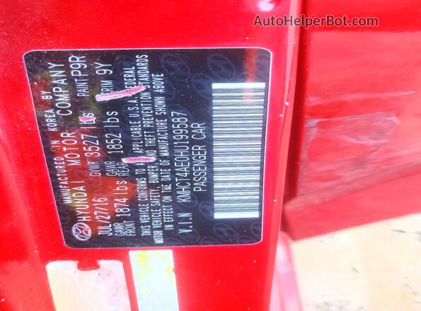 KMHCT4AE0HU199587 2017 HYUNDAI ACCENT Red Շարժիչի բաժամունքի տեսք