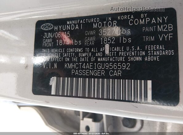 KMHCT4AE1GU956592 2016 HYUNDAI ACCENT Gray Widok komory silnika