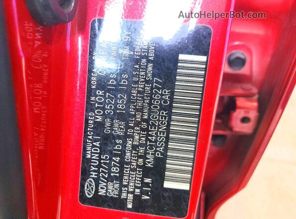 KMHCT4AE2GU066277 2016 HYUNDAI ACCENT Red Вид підкапотного простору