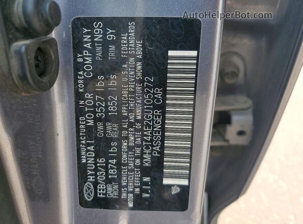 KMHCT4AE2GU105272 2016 HYUNDAI ACCENT Gray Engine compartment view