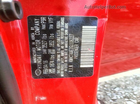 KMHCT4AE2GU106227 2016 HYUNDAI ACCENT Red Vista del compartimento del motor