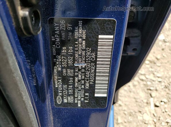 KMHCT4AE2GU152902 2016 HYUNDAI ACCENT Blue Engine compartment view