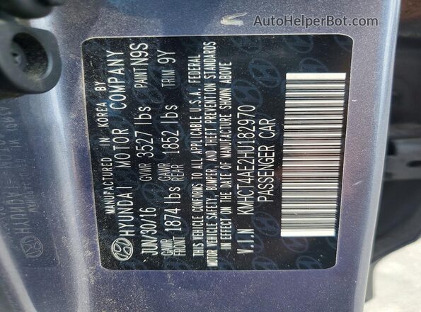KMHCT4AE2HU182970 2017 HYUNDAI ACCENT Gray VIN sticker view