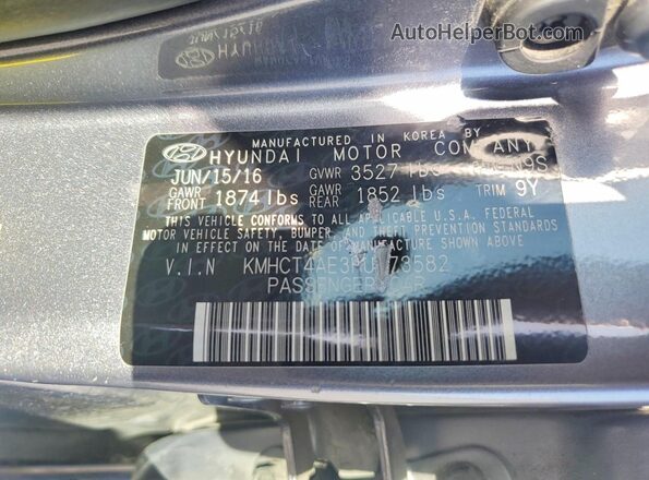 KMHCT4AE3HU173582 2017 HYUNDAI ACCENT Gray Вид наклейки з VIN-кодом