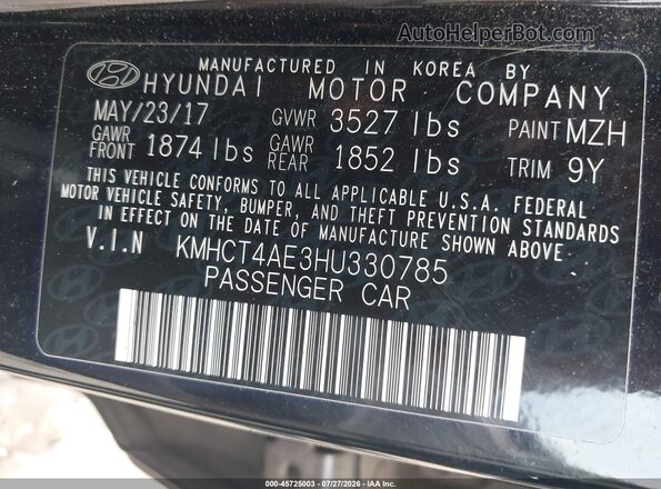 KMHCT4AE3HU330785 2017 HYUNDAI ACCENT Black Շարժիչի բաժամունքի տեսք