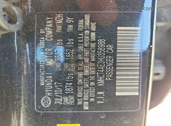 KMHCT4AE3HU358988 2017 HYUNDAI ACCENT Black Engine compartment view
