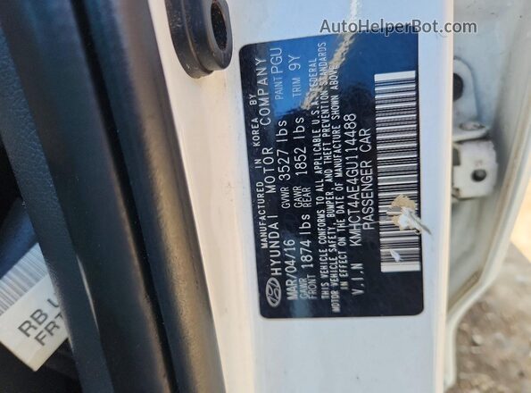 KMHCT4AE4GU114488 2016 HYUNDAI ACCENT Белый Вид наклейки с VIN-кодом