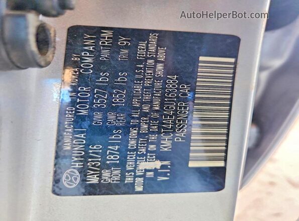 KMHCT4AE4GU163884 2016 HYUNDAI ACCENT Серебряный Вид наклейки с VIN-кодом