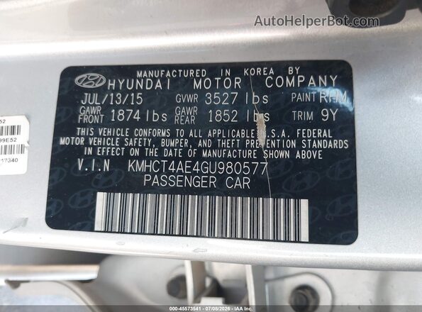 KMHCT4AE4GU980577 2016 HYUNDAI ACCENT Silver Vista del compartimento del motor