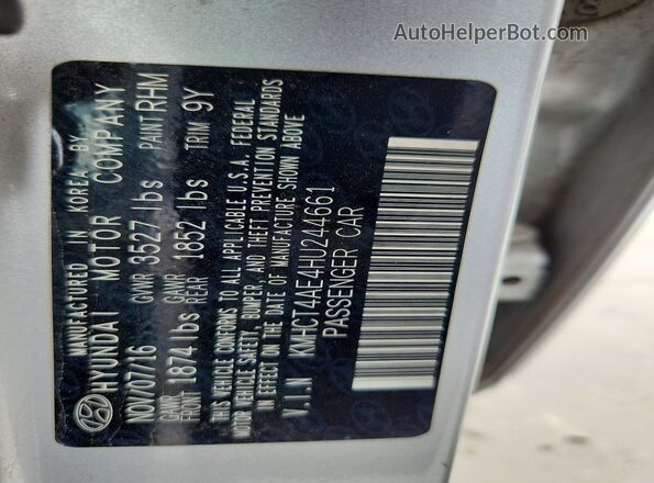 KMHCT4AE4HU244661 2017 HYUNDAI ACCENT Серебряный Вид наклейки с VIN-кодом