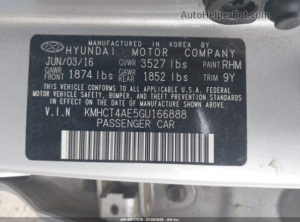 KMHCT4AE5GU166888 2016 HYUNDAI ACCENT Gray Vista del compartimento del motor