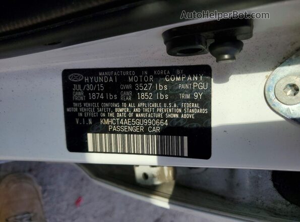 KMHCT4AE5GU990664 2016 HYUNDAI ACCENT White Вид підкапотного простору