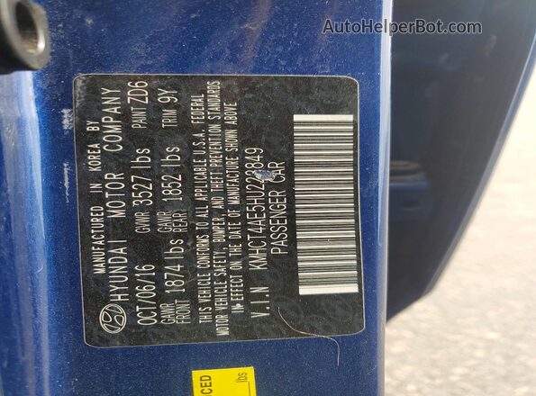 KMHCT4AE5HU223849 2017 HYUNDAI ACCENT Blue Շարժիչի բաժամունքի տեսք
