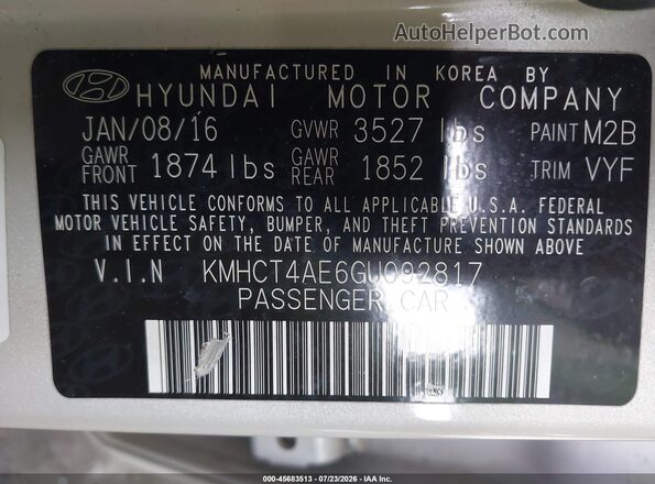 KMHCT4AE6GU092817 2016 HYUNDAI ACCENT White Widok komory silnika