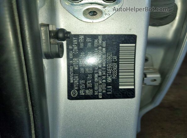 KMHCT4AE6GU139621 2016 HYUNDAI ACCENT Silver Вид наклейки з VIN-кодом