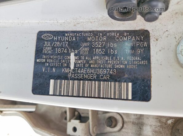 KMHCT4AE6HU369743 2017 HYUNDAI ACCENT White VIN კოდის სტიკერის ხედი