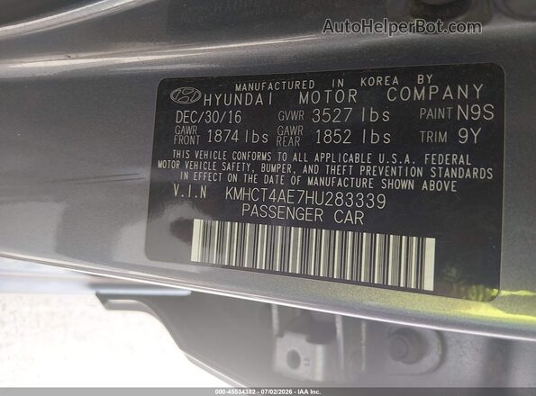 KMHCT4AE7HU283339 2017 HYUNDAI ACCENT Gray Engine compartment view