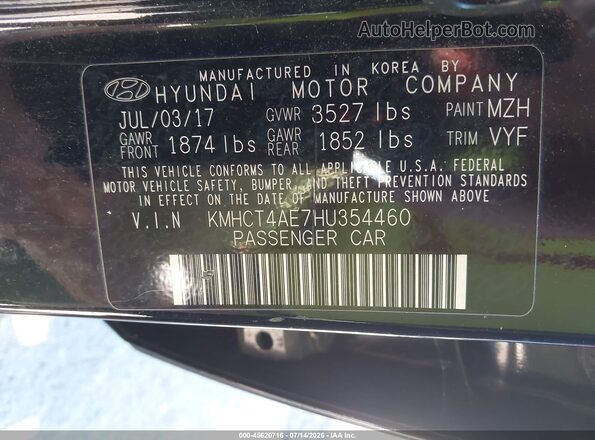 KMHCT4AE7HU354460 2017 HYUNDAI ACCENT Black Вид підкапотного простору