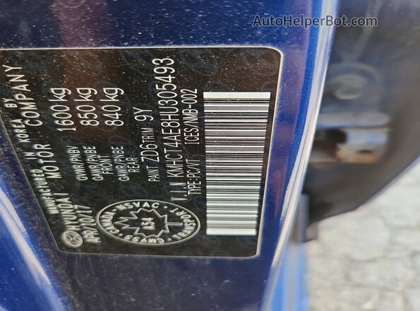 KMHCT4AE8HU305493 2017 HYUNDAI ACCENT Blue VIN կոդի պիտակի տեսք