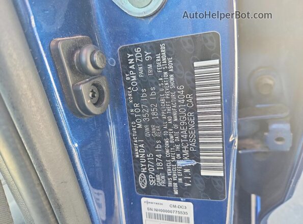 KMHCT4AE9GU014046 2016 HYUNDAI ACCENT Blue Vista del compartimento del motor