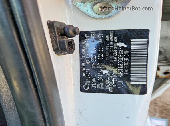 KMHCT4AE9GU039366 2016 HYUNDAI ACCENT White ძრავის განყოფილების ხედი