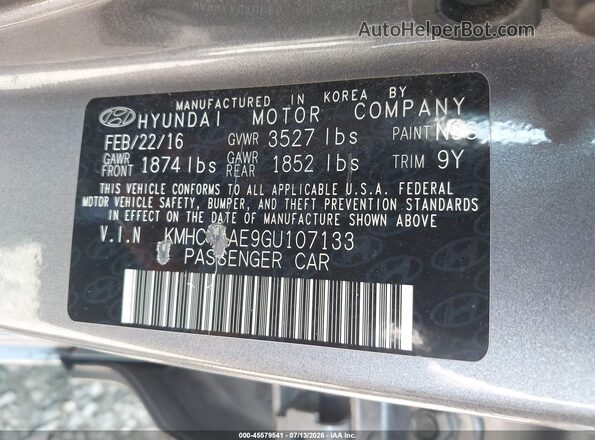 KMHCT4AE9GU107133 2016 HYUNDAI ACCENT Gray Շարժիչի բաժամունքի տեսք