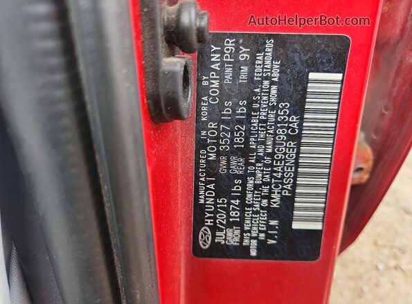 KMHCT4AE9GU981353 2016 HYUNDAI ACCENT Red Շարժիչի բաժամունքի տեսք