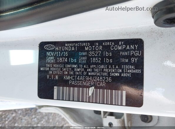KMHCT4AE9HU248236 2017 HYUNDAI ACCENT White ძრავის განყოფილების ხედი