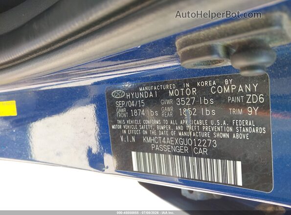 KMHCT4AEXGU012273 2016 HYUNDAI ACCENT Blue Vista del compartimento del motor