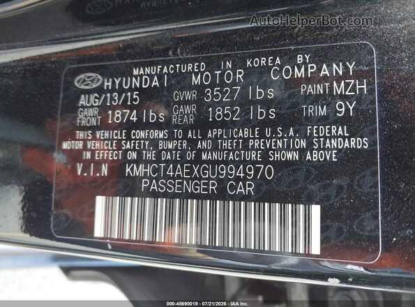 KMHCT4AEXGU994970 2016 HYUNDAI ACCENT Черный Вид подкапотного пространства
