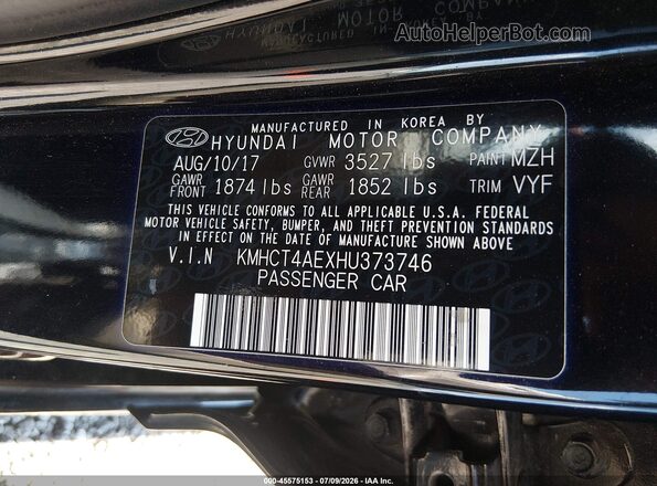 KMHCT4AEXHU373746 2017 HYUNDAI ACCENT Черный Вид подкапотного пространства