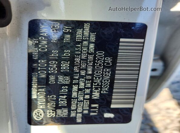 KMHCT5AE0GU256200 2016 HYUNDAI ACCENT White Widok komory silnika