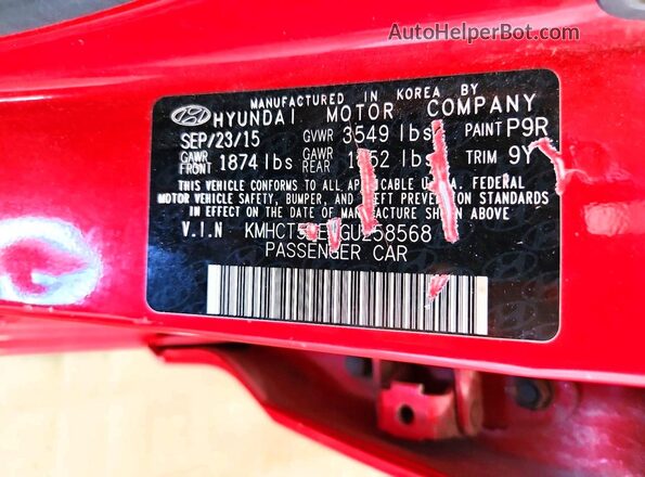 KMHCT5AE1GU258568 2016 HYUNDAI ACCENT Red ძრავის განყოფილების ხედი