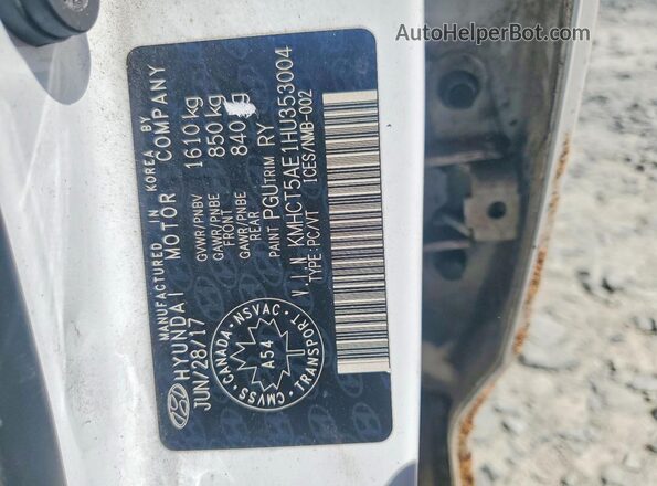 KMHCT5AE1HU353004 2017 HYUNDAI ACCENT Белый Вид наклейки с VIN-кодом