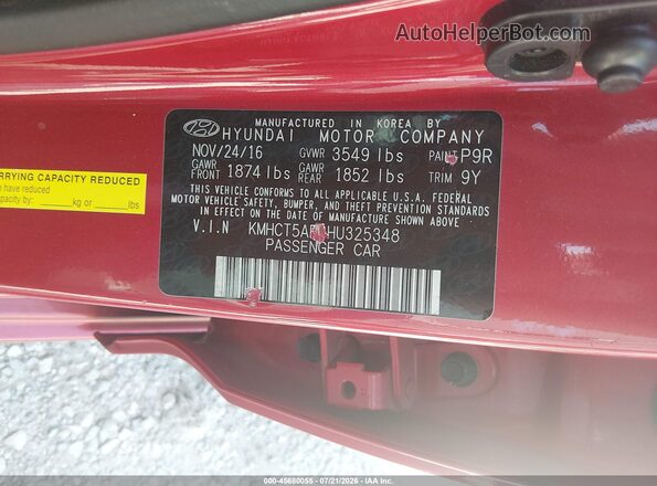 KMHCT5AE3HU325348 2017 HYUNDAI ACCENT Red Շարժիչի բաժամունքի տեսք