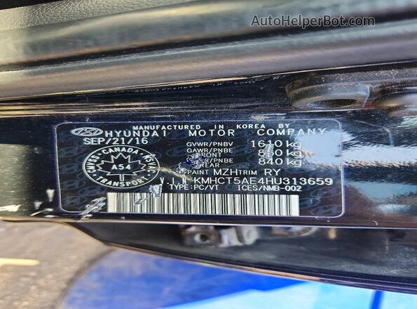 KMHCT5AE4HU313659 2017 HYUNDAI ACCENT Black Engine compartment view