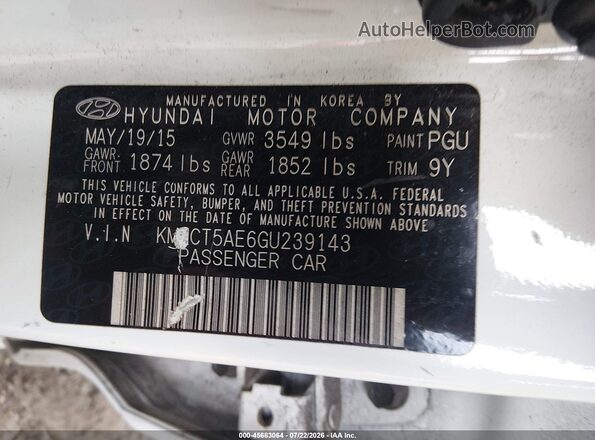 KMHCT5AE6GU239143 2016 HYUNDAI ACCENT White Вид підкапотного простору